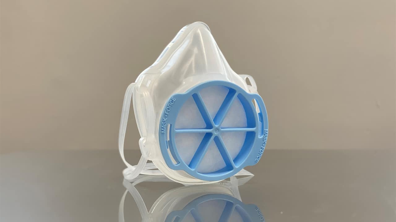 The unique MFP01 face mask is sanitizable and includes replaceable components. Photo courtesy of Husco.