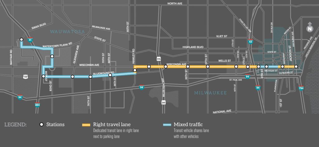 East-West BRT Corridor Map. Courtesy of MCTS