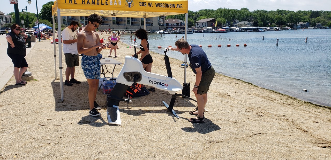 VeloCity Cycling has a demo area for the Hydrofoiler XE-1 at Pewaukee Lake. Photo courtesy of VeloCity Cycling.