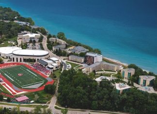 An aerial view of the Carthage College campus in Kenosha.
