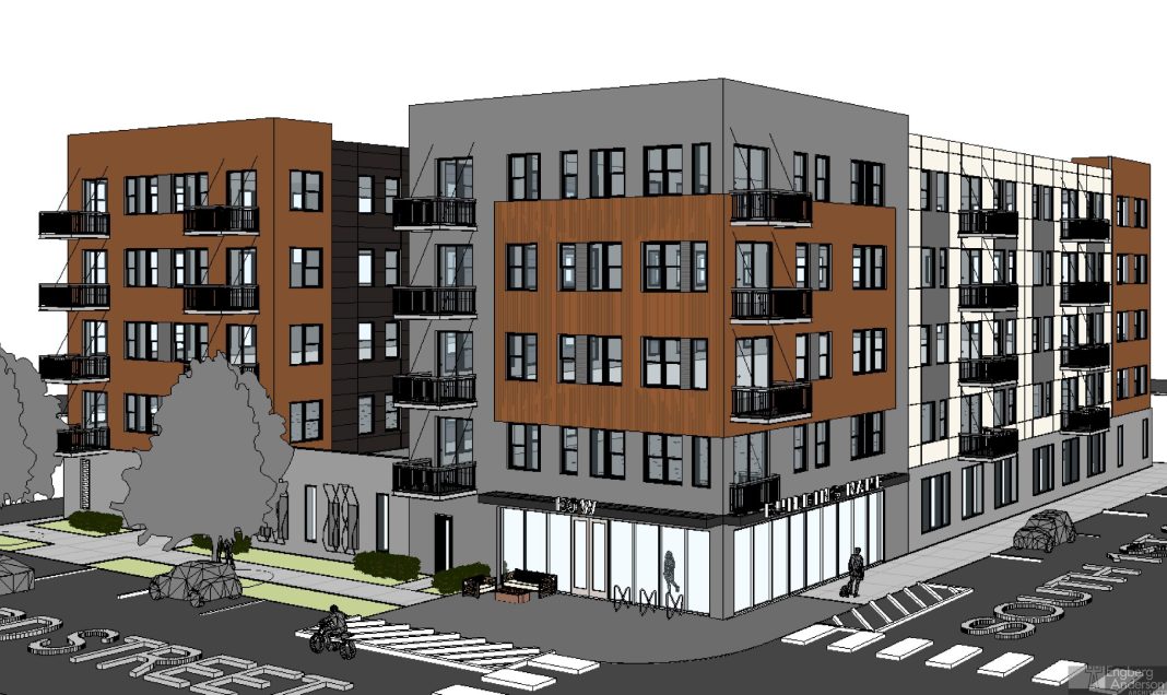 A rendering of Bear Development's apartment building planned for the parking lot at 1435 S. 1st St.