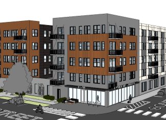 A rendering of Bear Development's apartment building planned for the parking lot at 1435 S. 1st St.