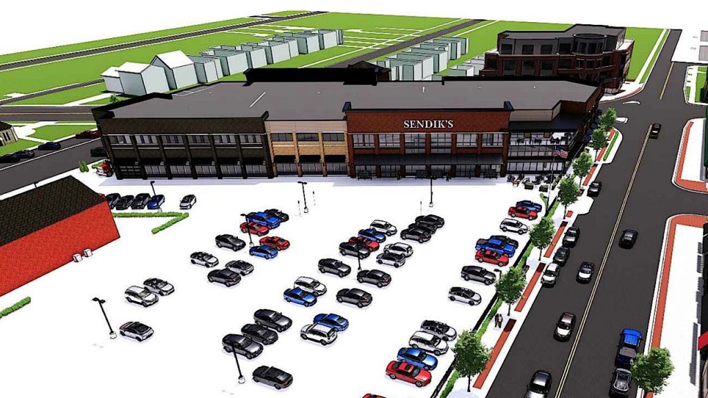 This rendering shows an arial view of the redeveloped Sendik's looking at east at Silver Spring Drive. Credit: Madisen Maher Architects