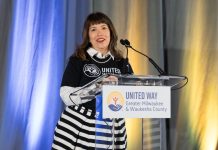 Amy Linder, president and CEO of United Way of Greater Milwaukee & Waukesha County, speaks at the nonprofit's campaign kickoff event on Thursday, Aug. 28, 2025. Photo credit: United Way of Greater Milwaukee & Waukesha County