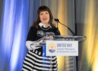 Amy Linder, president and CEO of United Way of Greater Milwaukee & Waukesha County, speaks at the nonprofit's campaign kickoff event on Thursday, Aug. 28, 2025. Photo credit: United Way of Greater Milwaukee & Waukesha County