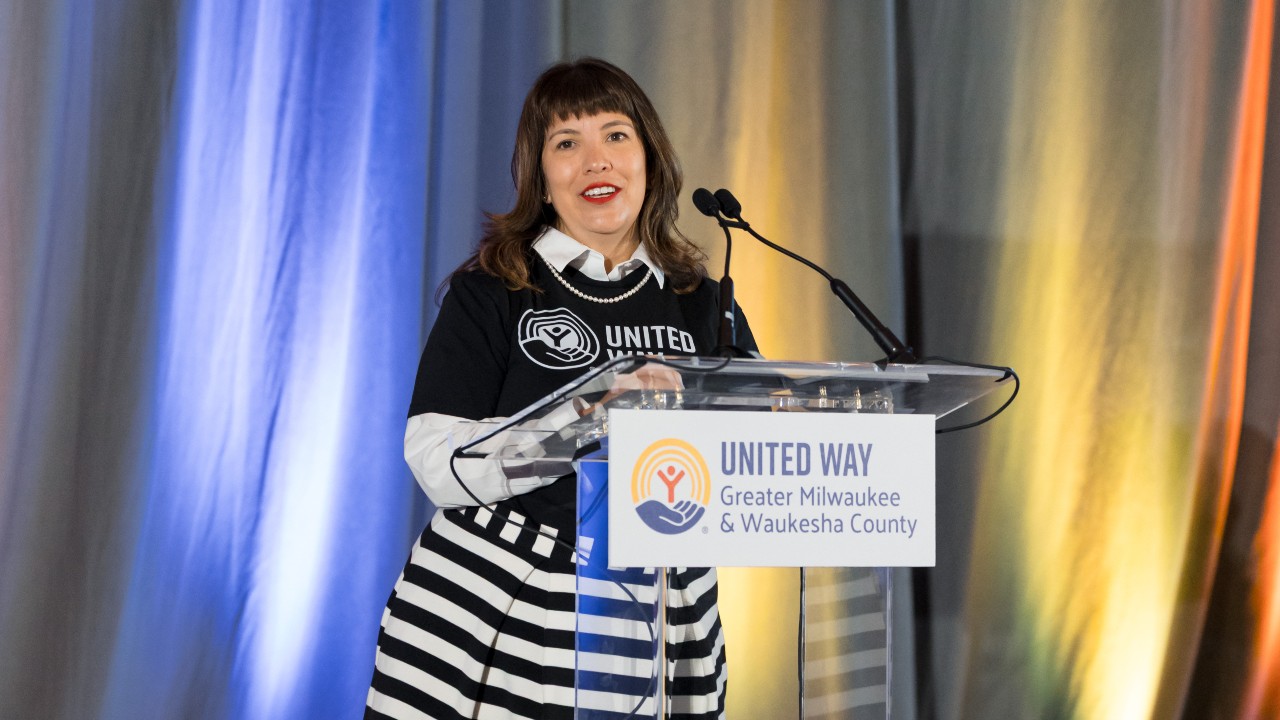 Amy Linder, president and CEO of United Way of Greater Milwaukee & Waukesha County, speaks at the nonprofit's campaign kickoff event on Thursday, Aug. 28, 2025. Photo credit: United Way of Greater Milwaukee & Waukesha County