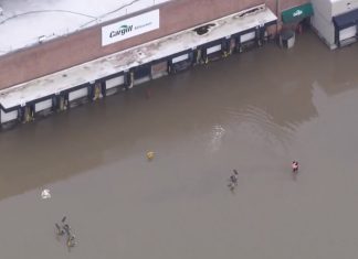 Flooding at the Cargill plant in the Menomonee Valley in Milwaukee. Image from WISN-TV Channel 12, a media partner of BizTimes Milwaukee.