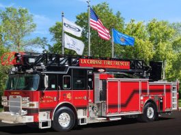 The City of La Crosse’s 2016 pierce arrow xt aerial fire apparatus.