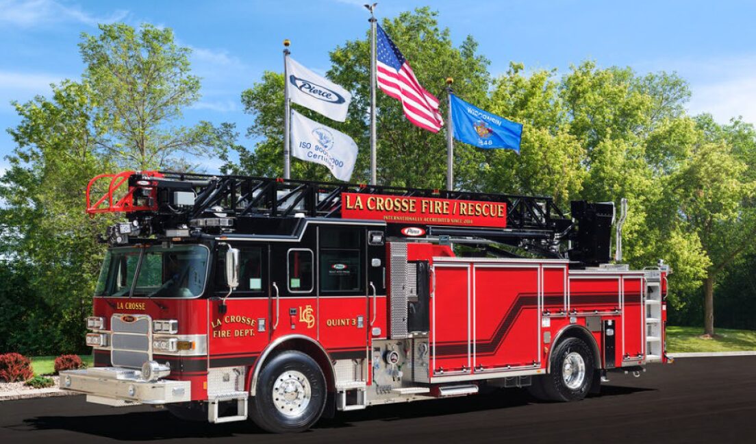 The City of La Crosse’s 2016 pierce arrow xt aerial fire apparatus.