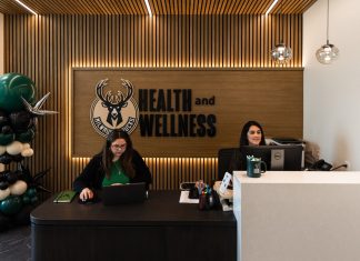 Inside the Milwaukee Bucks health and wellness clinic on the fourth floor of Schlitz Park’s Stock-House building, located at 1543 N. Second St. Photo credit: Abigail Hoerchner/Milwaukee Bucks