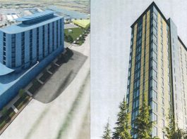 The 13-story apartment tower. Rendering from Cream City Real Estate Investments