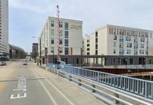 The Aloft Hotel includes a retail space at the southeast corner that fronts Juneau Avenue and the Milwaukee River. Image from Google Maps