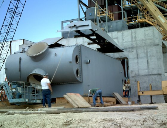  A horizontal high pressure feedwater heater manufactured by American Exchanger Services.