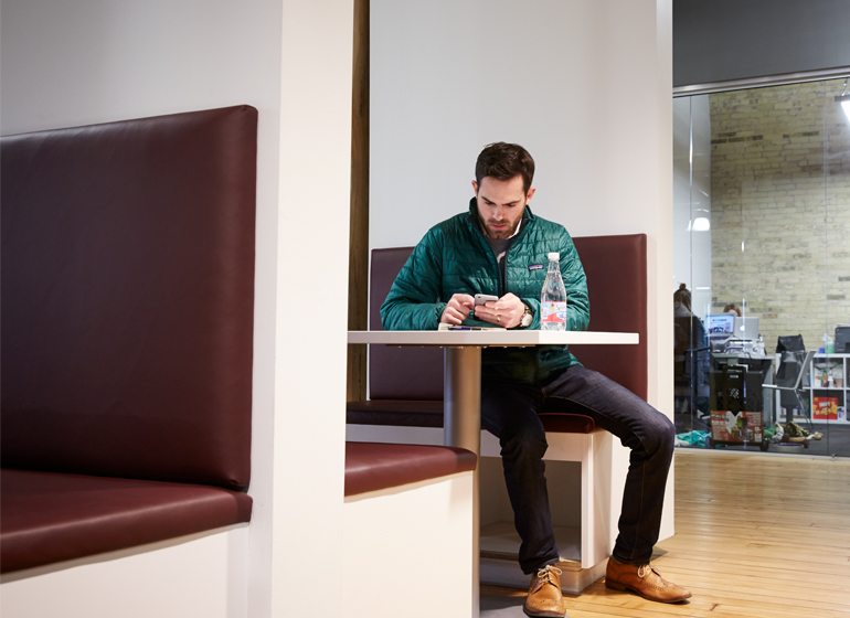 Joe Scanlin of Scanalytics utilizes a creative bench workspace in Ward4.