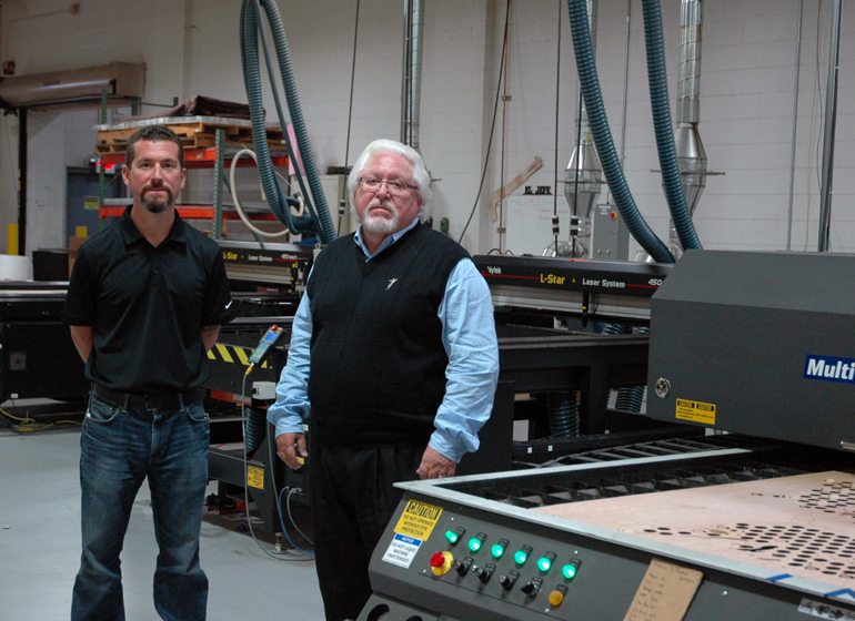 Tom Ryan, right, with his son Mike at Jonco Industries headquarters at 2800 W. Custer Ave.