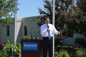 Gov. Scott Walker addresses employees at the 2013 announcement of an $880,000 award for Husco International. Source: Office of Gov. Scott Walker