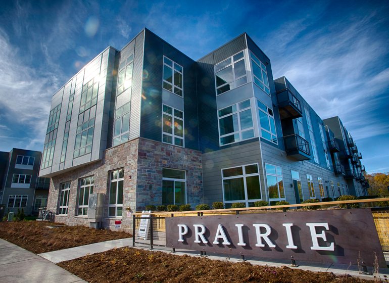 One of two buildings at the RiverHeath development along the Fox River.