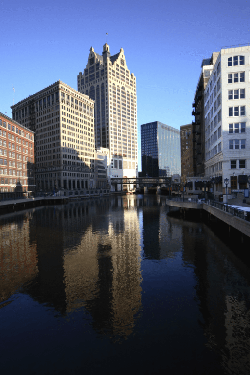 Milwaukee riverfront Milwaukee, river, skyline