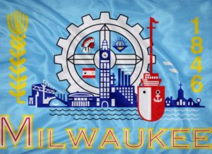 The current flag of Milwaukee, which is considered outdated by design experts.