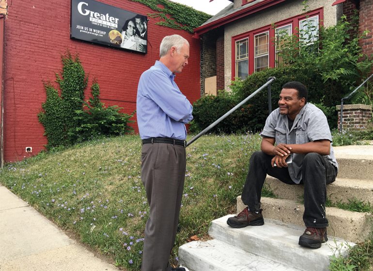 Sen. Ron Johnson talks with Willie McShane, who went through the Joseph Project program and now works for Nemak in Sheboygan.