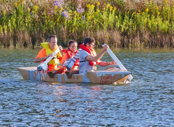 Each year, Uline employees participate in a homemade boat race at the company’s annual barbecue in Pleasant Prairie. 