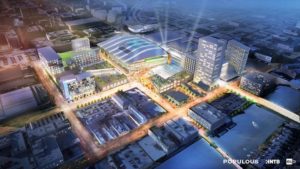 Rendering of the Bucks arena district.