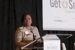 Milwaukee Public Schools superintendent Dr. Darienne Driver speaks at the 2015 BizTimes Milwaukee Get Smarter Talent Development Conference.