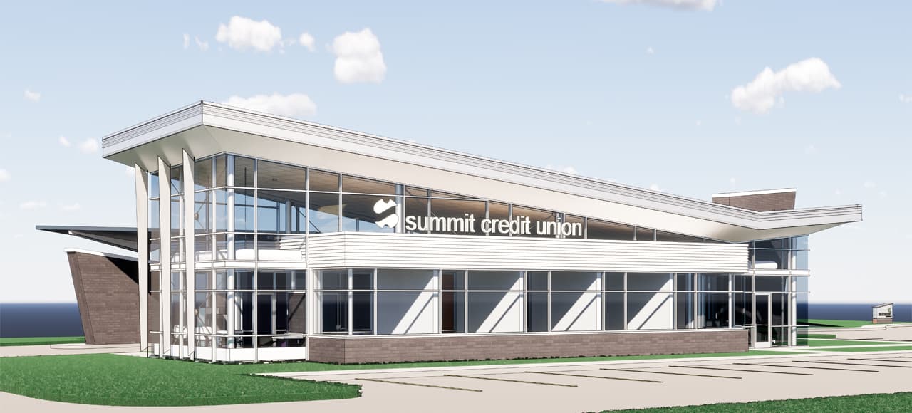 A rendering of the planned Summit Credit Union branch in Waukesha.