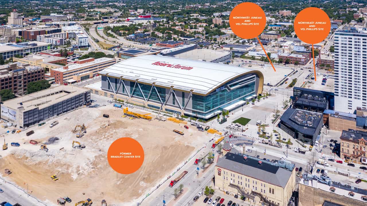 Key development sites near Fiserv Forum.