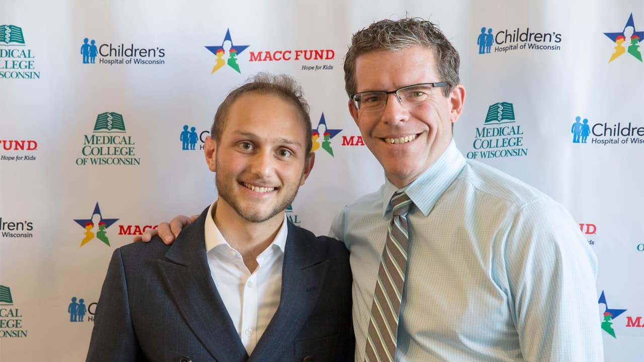 Raphael Ordan and Dr. Paul Harker-Murray at the announcement of the MACC Fund’s $25 million commitment to pediatric cancer research at the Medical College of Wisconsin and Children’s Hospital of Wisconsin.