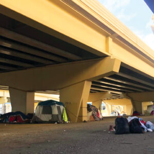 The tent encampment located under the I-794 overpass at the intersection of West Clybourn and North 6th Street.