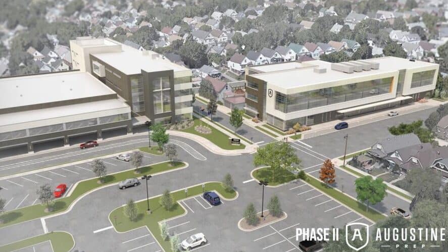 st. augustine prep expansion2 A Korb & Associates Architects rendering of the new St. Augustine Prep building (right), next to the existing school building.